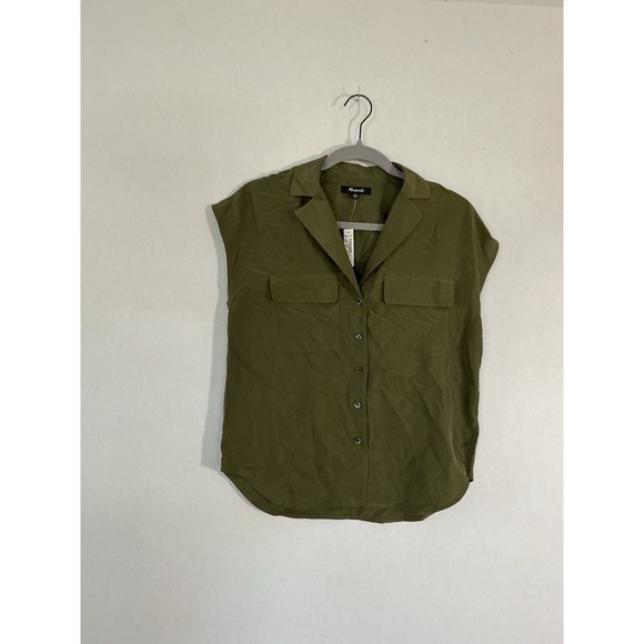 Madewell Cap Sleeve Oversized Blouse Top 100% Silk green Size XXS NWT - Picture 1 of 6